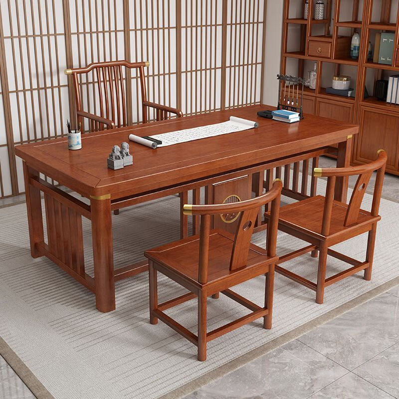 Shetan new Chinese solid wood desk Mingyue home painting desk simple retro study balcony Zen style large board desk rosewood color single table 160*80