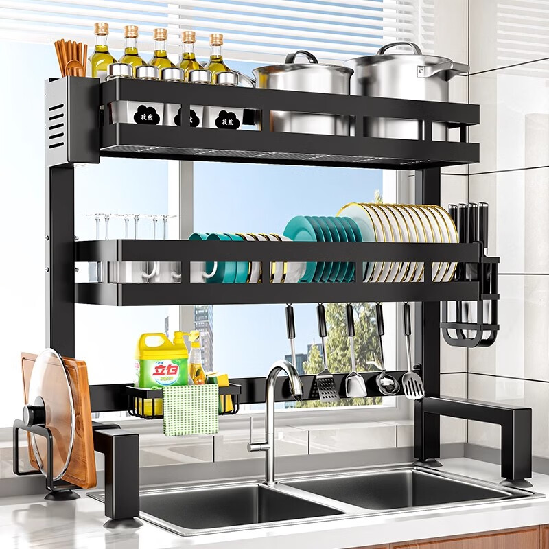 Guoshuo Technology kitchen rack sink drain rack dish rack dish storage rack sink dishwashing storage rack extra thick rust-proof style-85 double layer eight-piece set upgraded version with eight-piece set