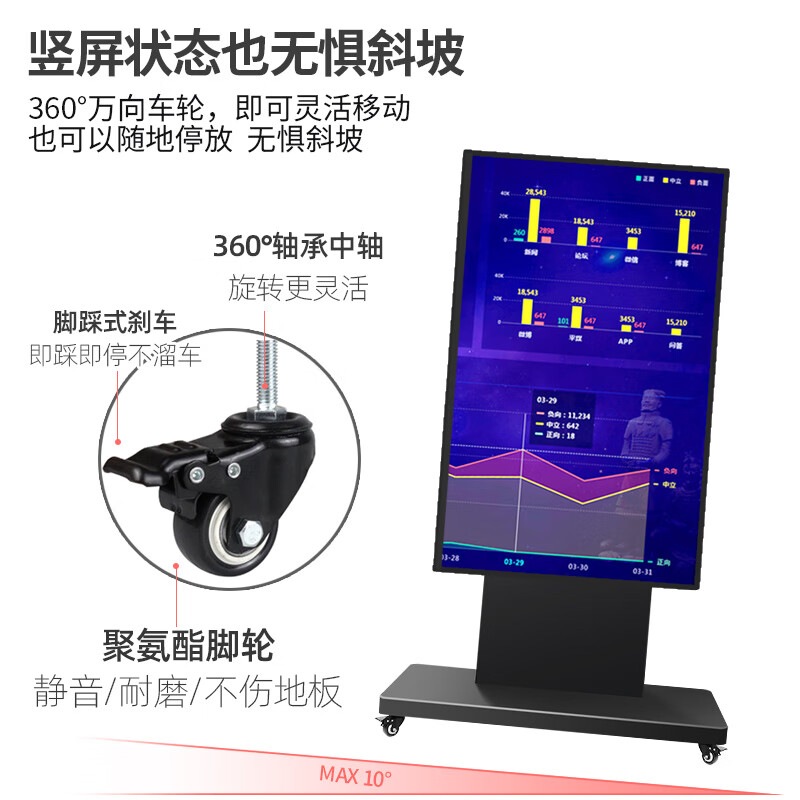 Yunjia 75/85/98/100-inch TV floor-standing bracket horizontal and vertical screen rotating large-screen mobile cart all-in-one smart screen universal rack teaching conference training hotel exhibition hall 70-120-inch horizontal and vertical screen rotating cart - load bearing 130KG