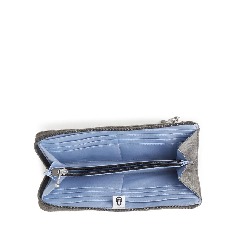 Baggallini zipper wallet for women, 12 card slots, waterproof nylon material, simple and light luxury style, sterling silver glitter, one size fits all