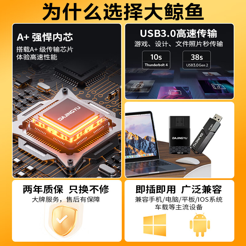 DAJINGYU Big Whale cfexpress card reader high-speed USB3.1 camera SD card & cfe card multi-function two-in-one card reader dedicated to SD+TF card 4.0 high-speed dual card slot card reader