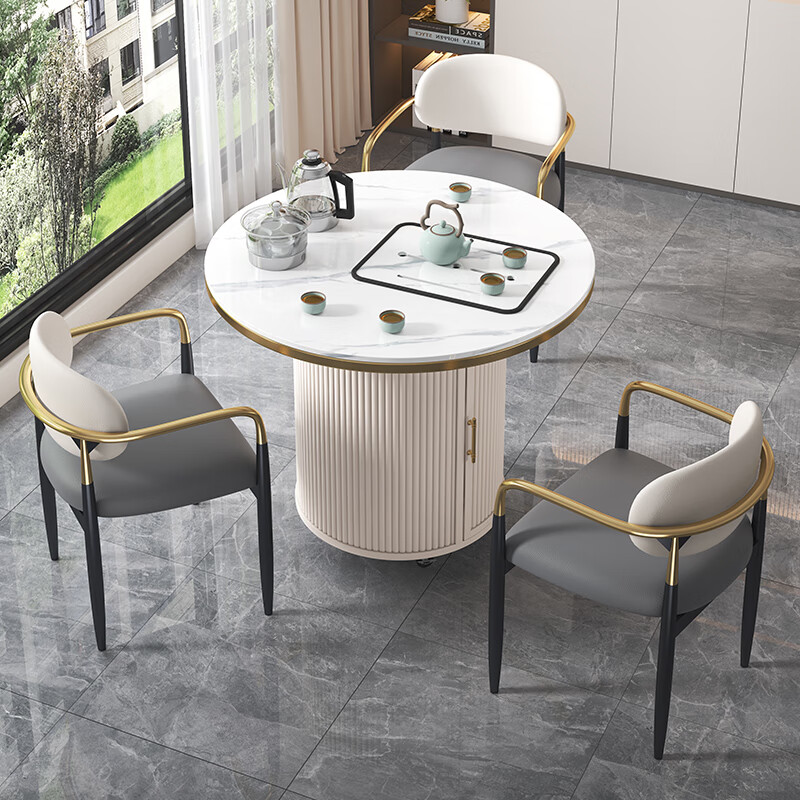 Yu Xiangyuan tea table modern simple movable slate tea table and chair combination light luxury balcony household kettle integrated table coffee table snow mountain white slate round tea table