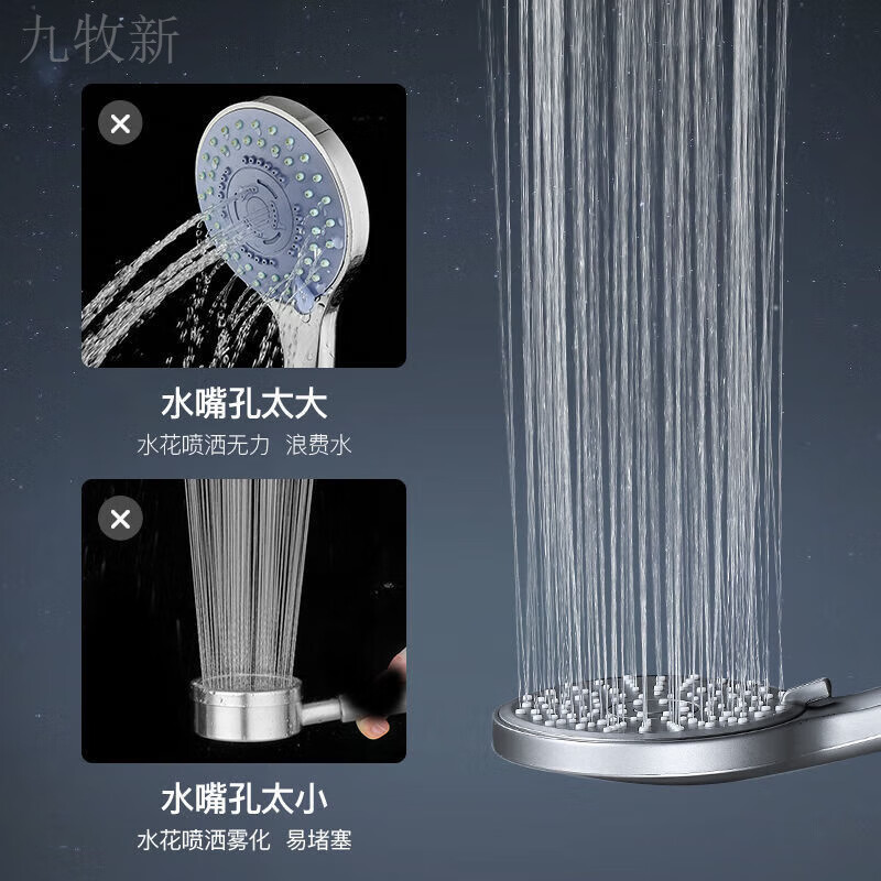 Jomoo new shower head shower water heater shower head bathroom adjustable shower water booster top spray strong encryption 5-speed gray large panel shower 999% air booster shower + 1.5 meter hose