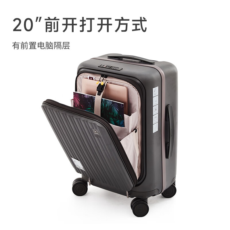CROWN Trolley Case Zipper Aluminum Frame Suitcase Universal Wheel Front Opening Cover Side Opening Suitcase Travel Case 5278 Iron Gray Zipper 25 inches Need to be checked in