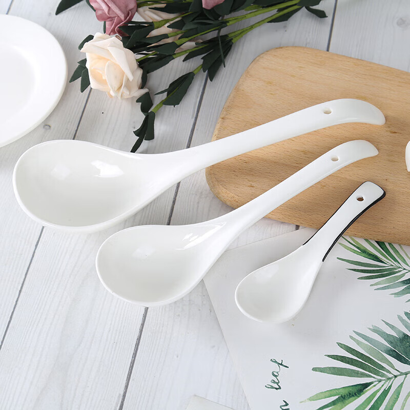 Ceramic large spoon household soup ladle soup ladle 1 23cm pure white large spoon