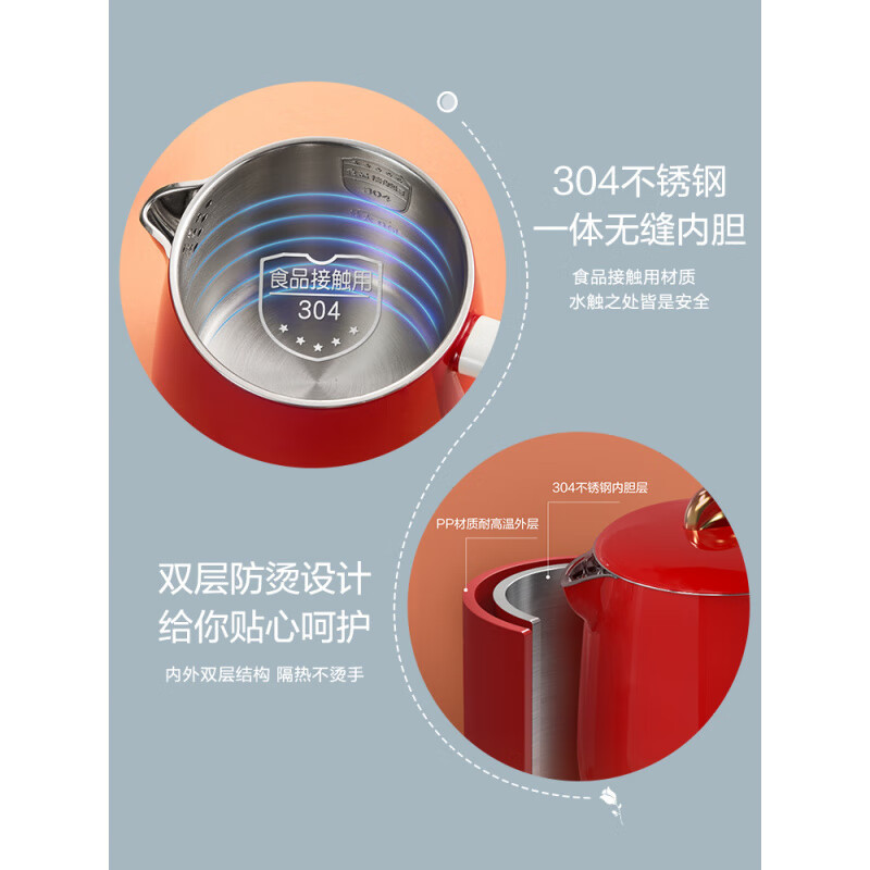SUPOR SUPOR kettle household electric kettle wedding red Christmas New Year gift stainless steel electric 0.6L red