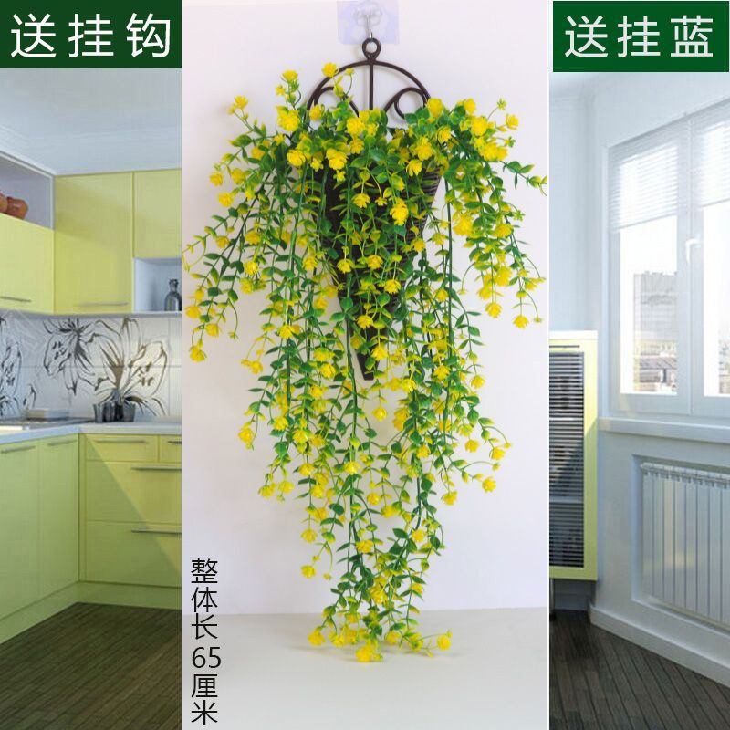 Time Bird Simulation Wall Plant Vine Rose Chlorophytum Plastic Decoration Wall Hanging Rattan Living Room Indoor Hanging Basket Fake Flower 1 Hanging Blue 2 Bundle Buds Rose Vine Pink + Sticky Hanging