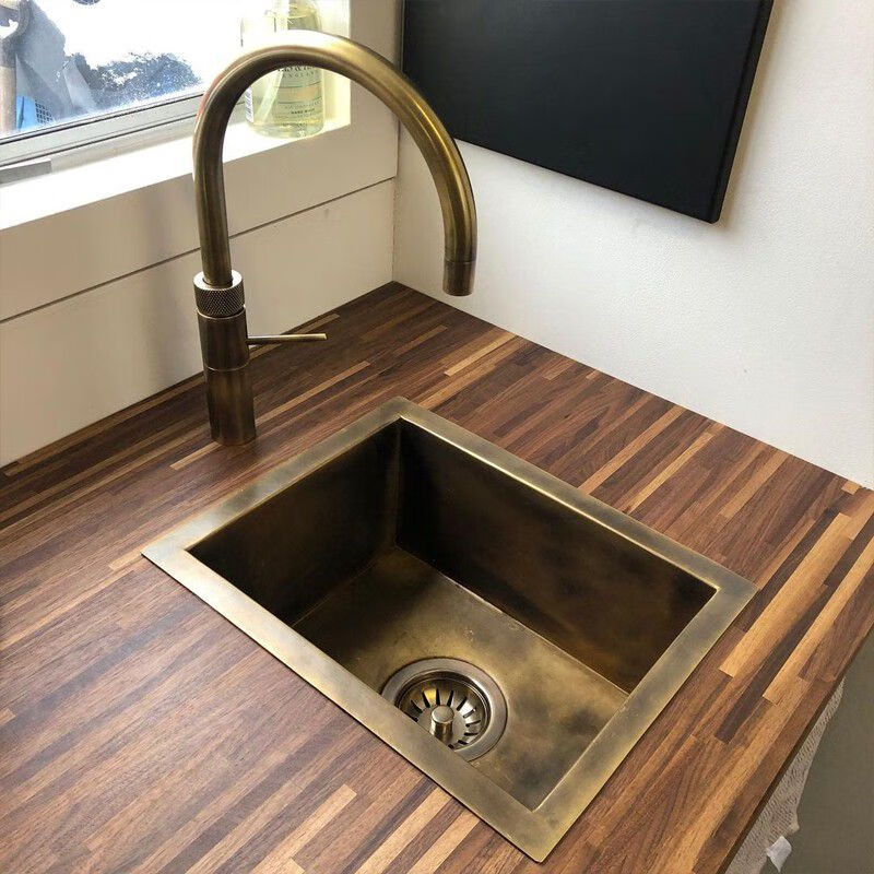French retro kitchen large single sink embedded in the island water bar sink pure copper gold undercounter basin wash basin M style white copper undercounter basin 50*40*15cm