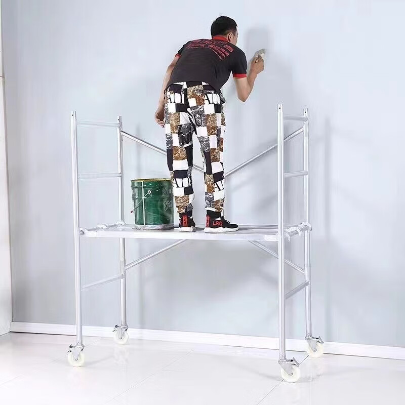 QWNQY scaffolding complete set plus wheels new folding scaffolding multi-functional household lifting scaffolding complete set of mobile feet 1.65 meters high 1.4 meters long (with wheels) reinforced anti-slip pedals