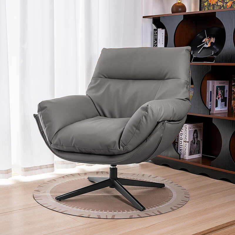 Nana Lawrence 360 rotating single sofa chair casual home light luxury high-end Napa leather ergonomic chair caramel color ecological leather