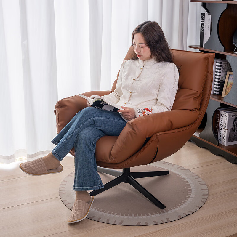 Nana Lawrence 360 rotating single sofa chair casual home light luxury high-end Napa leather ergonomic chair caramel color ecological leather
