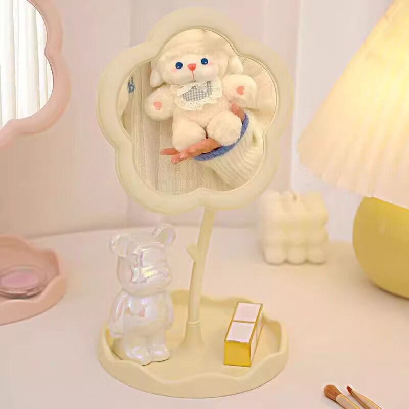 Jingdong Logistics ins flower makeup mirror girl's heart rotatable desktop desktop makeup mirror student dormitory portable makeup mirror flower mirror pink