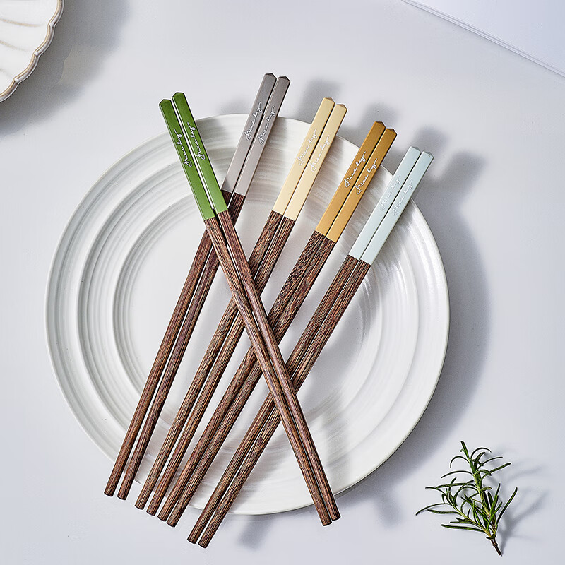 TREEJACK chicken wing solid wood inlaid chopsticks for restaurants, home paint-free, wax-free, anti-slip, anti-scalding, mildew-proof, one person, one chopstick, serving serving chopsticks