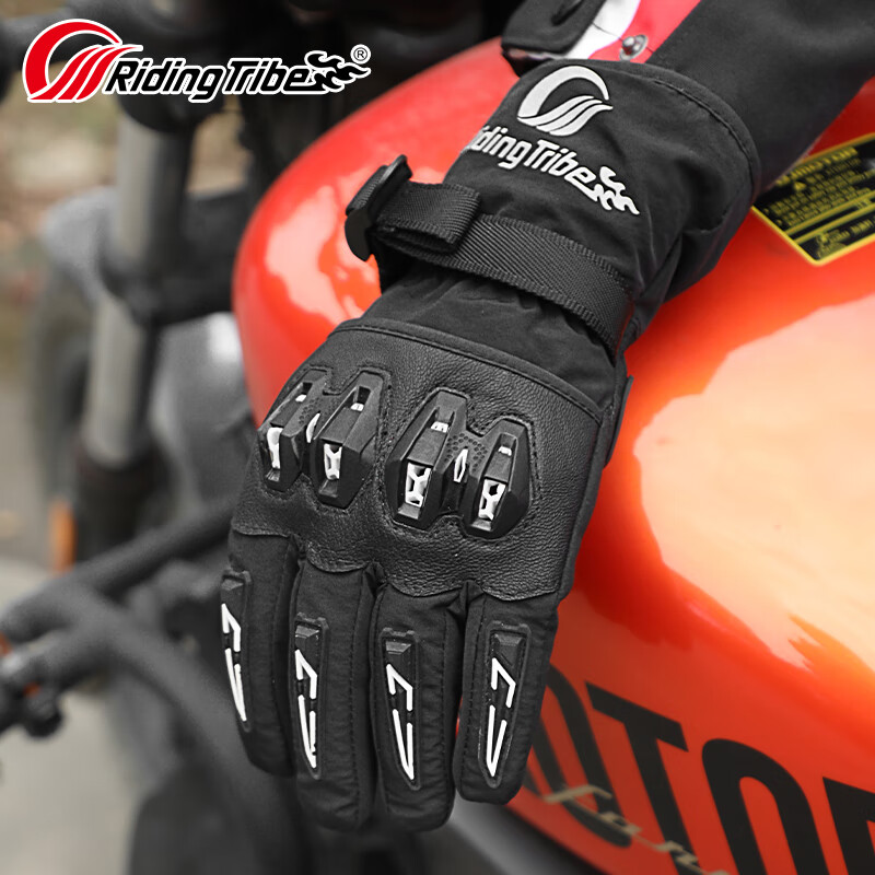 RidingTribe Motorcycle Riding Gloves Winter Plus Velvet Thickened Waterproof Electric Vehicle Summer Commuting Waterproof Anti-fall Touch Screen Motorcycle T2 Red-Winter Warmth L Size