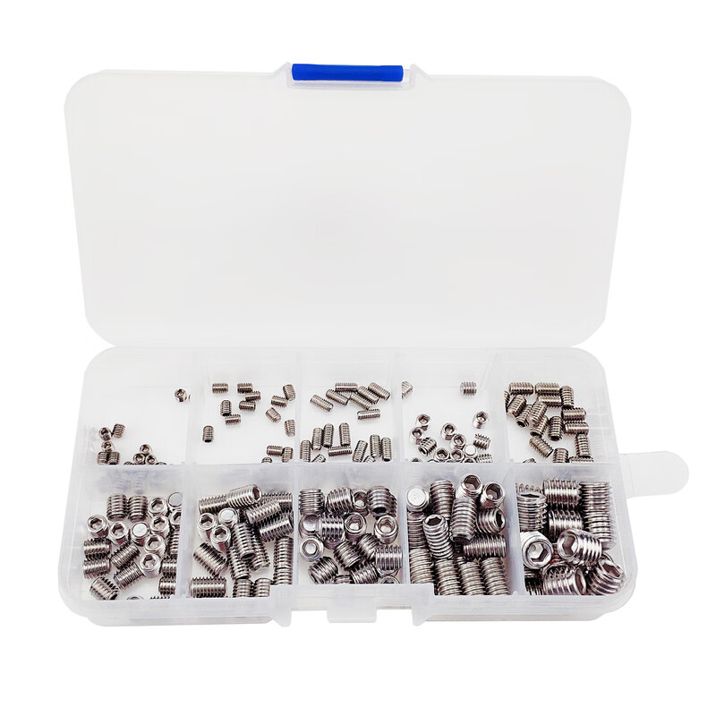 JESTIN Headless hexagonal machine screws, flat end tightening 304 stainless steel screws M3-M8, 304 flat end machine screws, 200-piece box
