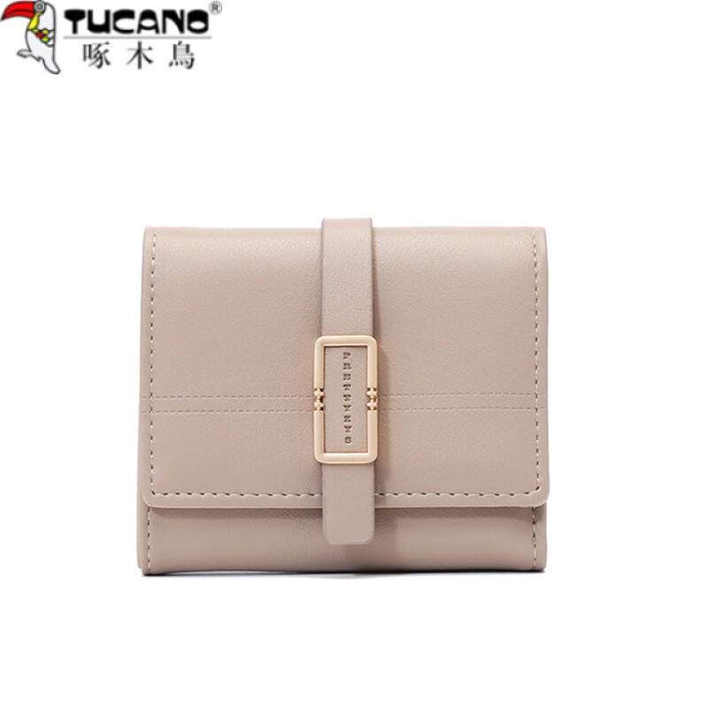 Woodpecker (TUCANO) short wallet women's niche design 2026 new summer ladies small fresh and exquisite folding coin purse student card holder light coffee color