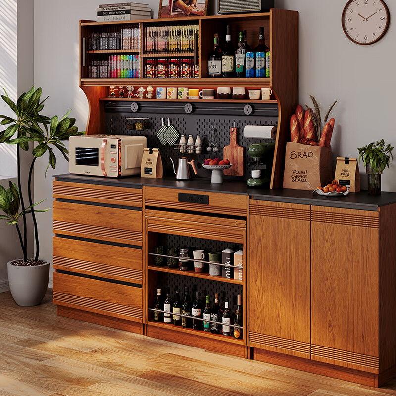 GOZEAL solid wood sideboard dining table integrated home kitchen storage cabinet living room multi-functional wine cabinet tea cabinet wall-mounted high cabinet A-retractable island dining table