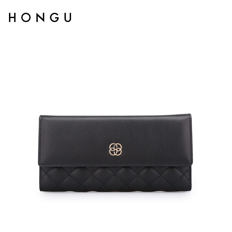 Honggu New Wallet Women's Long Korean Style Simple Wallet Three-fold Multifunctional Wallet Small Handbag Clutch Black (Long Style)