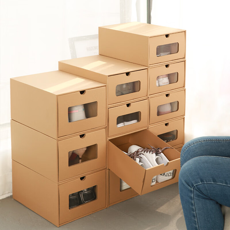 He Jiangong kraft paper drawer-type shoe box shoe cabinet transparent storage box dormitory shoe organization box thickened paper box dust-proof shoe rack universal for men and women within 46 yards 1x1x1cm