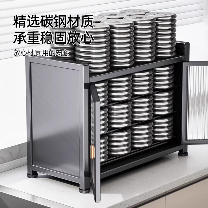 Lazy Space Home Cupboard Kitchen Dishes Storage Cabinet Carbon Steel Drainage Bowl Rack Dust-Proof Dish Rack Kitchenware Storage Rack 60CM Three Layers Gray + Accessories Hot First Order Special Price