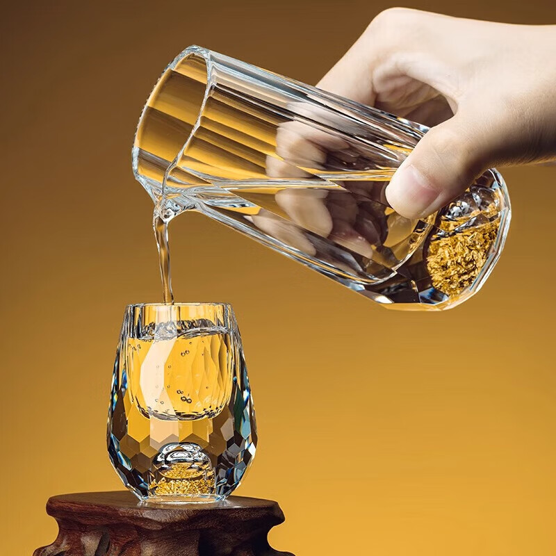 Scybe Gold Foil Crystal Glass White Wine Cup Set Home Chinese-style Small Wine Cup Two-Liang Wine Set Orange Box 6+6 Gold Foil Cup + Gold Foil Pot