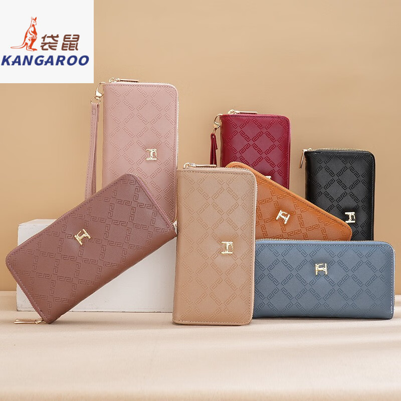Kangaroo 2025 new Internet celebrity wallet women's long ins double layer double zipper multi-card slot mobile phone large capacity hand coin purse double money red