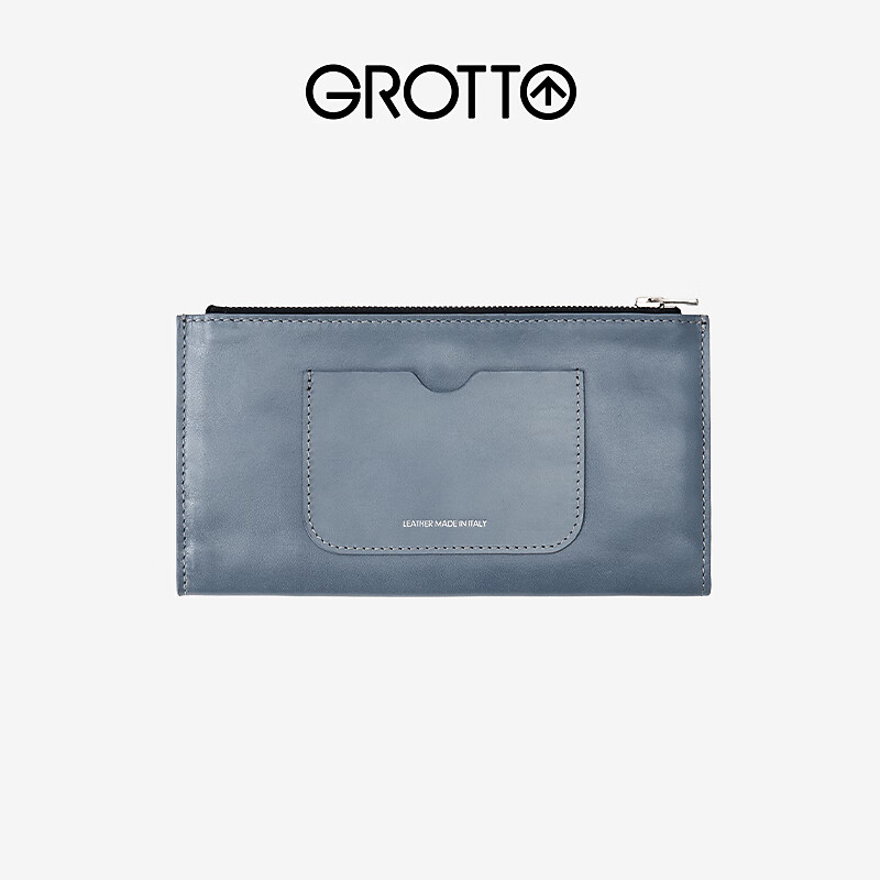 GROTTO new cowhide rivet zipper wallet clip card bag multi-card slot large capacity wallet New Year gift elephant gray F