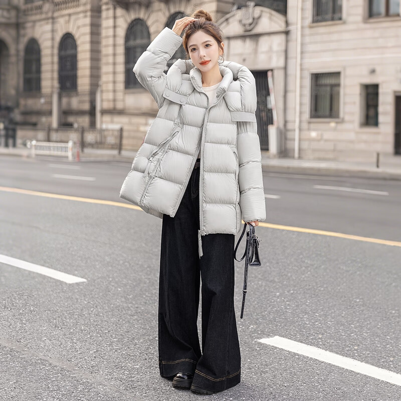 Sibaishe Fashionable 90 Down Down Jacket Women's 2025 Winter New Solid Color Hooded Loose Long Sleeve Jacket