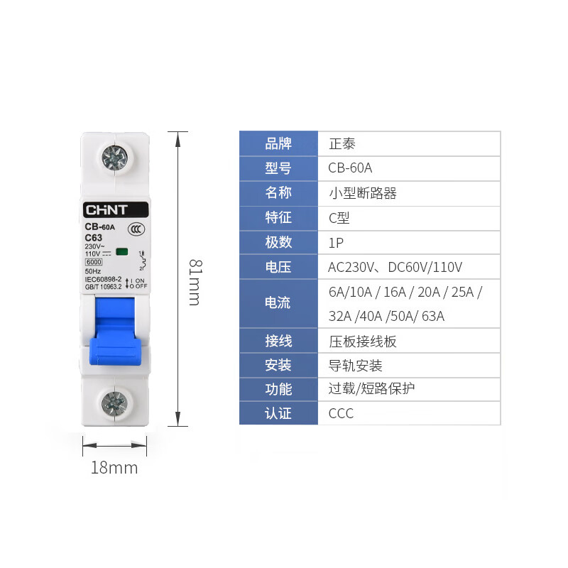 Chint A DC circuit breaker 1P 2P DC circuit breaker 63A energy storage new energy DC110V 220V 2P 25A