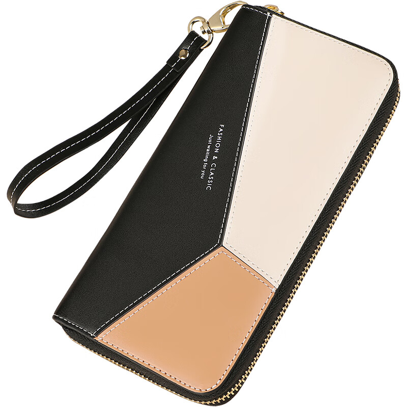 Viney women's leather wallet with multiple card slots, long zipper wallet, female mother's large capacity coin purse, multi-functional clutch bag, black, high-end and practical small bag