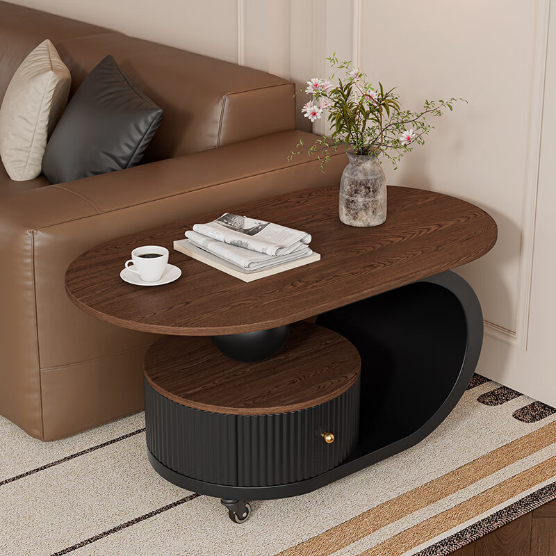 Yudianguan modern simple solid wood medieval style coffee table living room light luxury high-end movable small coffee table small apartment sofa side table apricot frame apricot cabinet walnut color countertop length 80*width 40*height 45cm