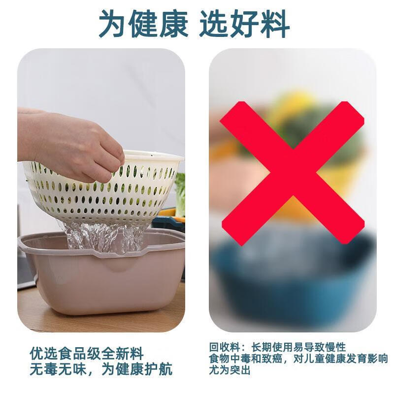 JCZS double-layered vegetable sink drain basket six-piece set kitchen fruit plate living room home cleaning vegetable basin double-layer blue and yellow large + medium + small + extra small 8-piece set
