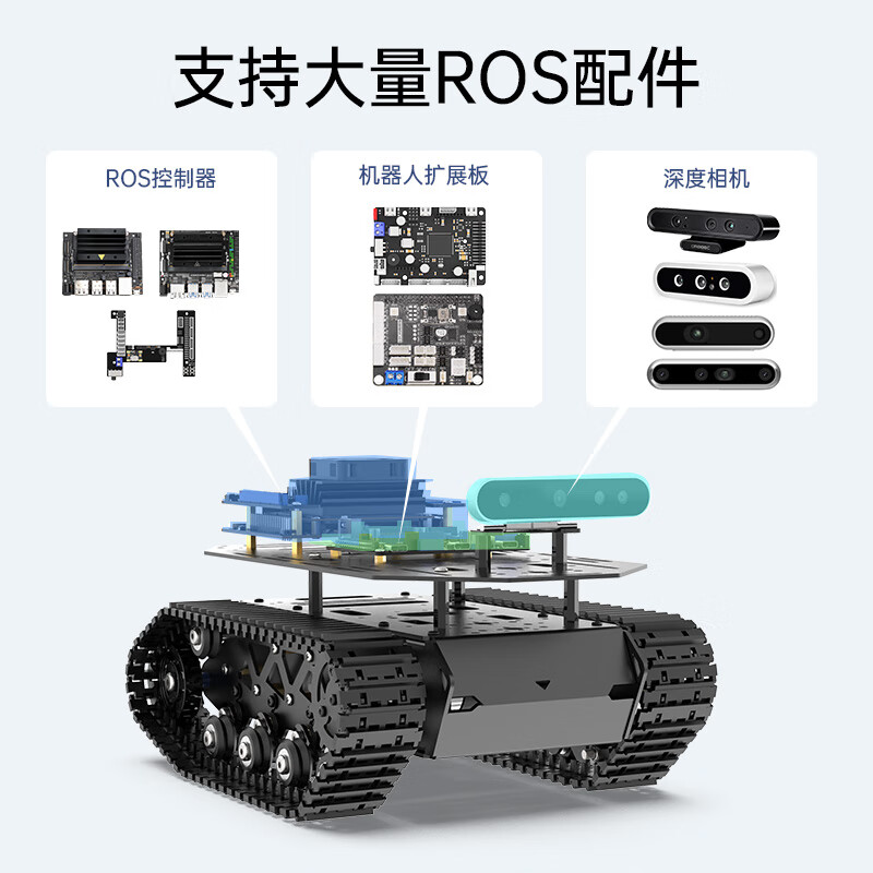 Yue Changsheng crawler vehicle chassis All-metal suspension strong shock-absorbing tank robot coding motor Intelligent car chassis ROS car controller