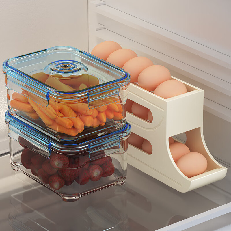 Qinkai Slide Egg Storage Box Refrigerator Side Door Storage Box Rolling Egg Rack Holder Automatic Rolling Egg Box Suitable for Small Refrigerator Cream Color Can Hold About 16 Chickens Space-Saving and Fresh-keeping Egg Box
