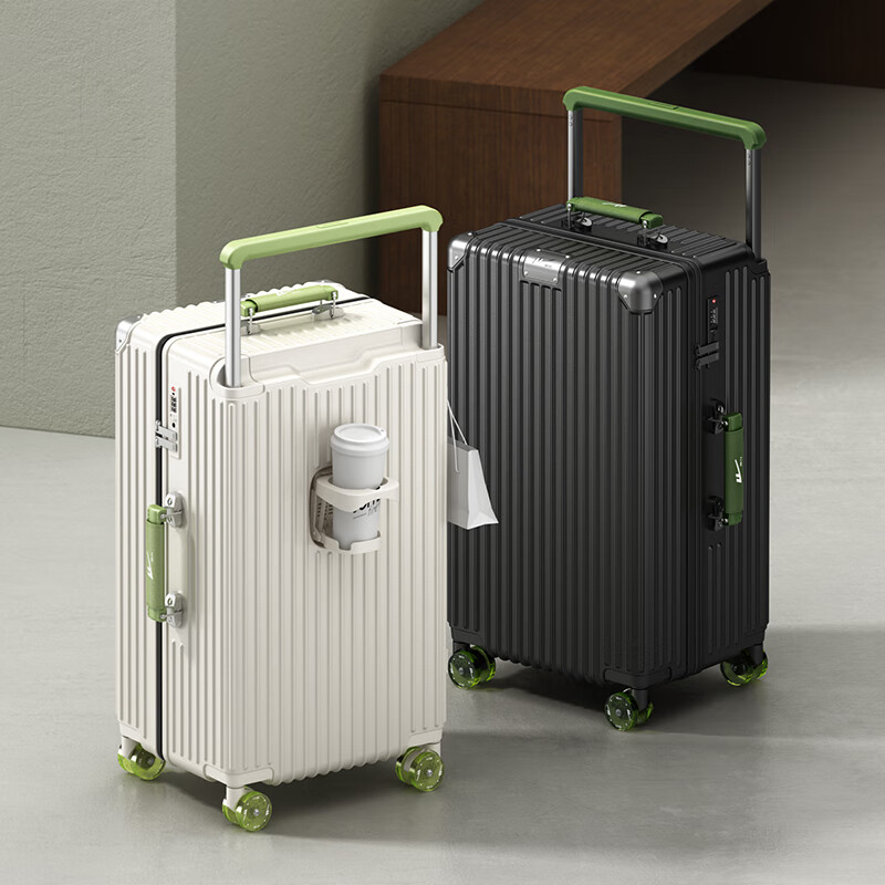 Pull back high-looking wide trolley suitcase multi-functional trolley case password suitcase men's and women's suitcase black 26 inches
