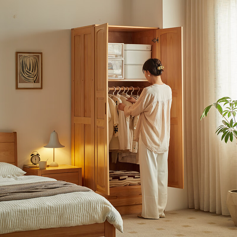 Jinduoxi solid wood wardrobe modern simple storage cabinet wardrobe environmentally friendly beech all solid wood door bedroom wardrobe