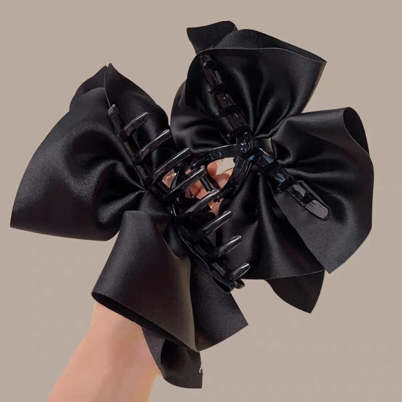 Black oversized bow tie clip for the back of women's head, high-end large shark clip for fugitive princess hair accessories, Korean version of oversized bow tie clip - one