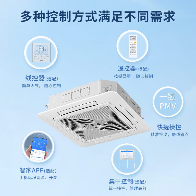 Haier's national subsidy is 15% off, ceiling-mounted embedded air conditioner 3/5 HP, central air conditioner one to one, frequency conversion energy saving, shop commercial office living room, heating and cooling 5 HP, first-class energy efficiency, energy-saving sterilization, powerful cooling and heating 7YAC81