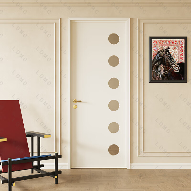 French retro Internet celebrity white hole door aluminum alloy bathroom toilet door kitchen bedroom door glass flat door skin white/single package (installation included)