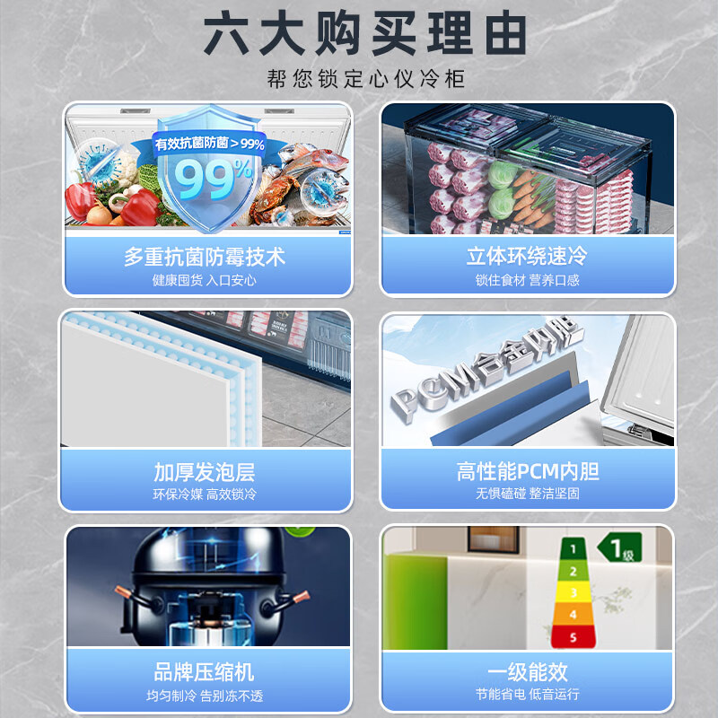 Polar Bear (BEIJIXIONG) Freezer Commercial Horizontal Large Capacity Freezer Household Refrigerated Freezer Single and Double Temperature Display Cabinet Copper Pipe Parts Hot Top Selling 188 Single Temperature First Class Energy Efficiency Upgraded Copper Pipe Parts