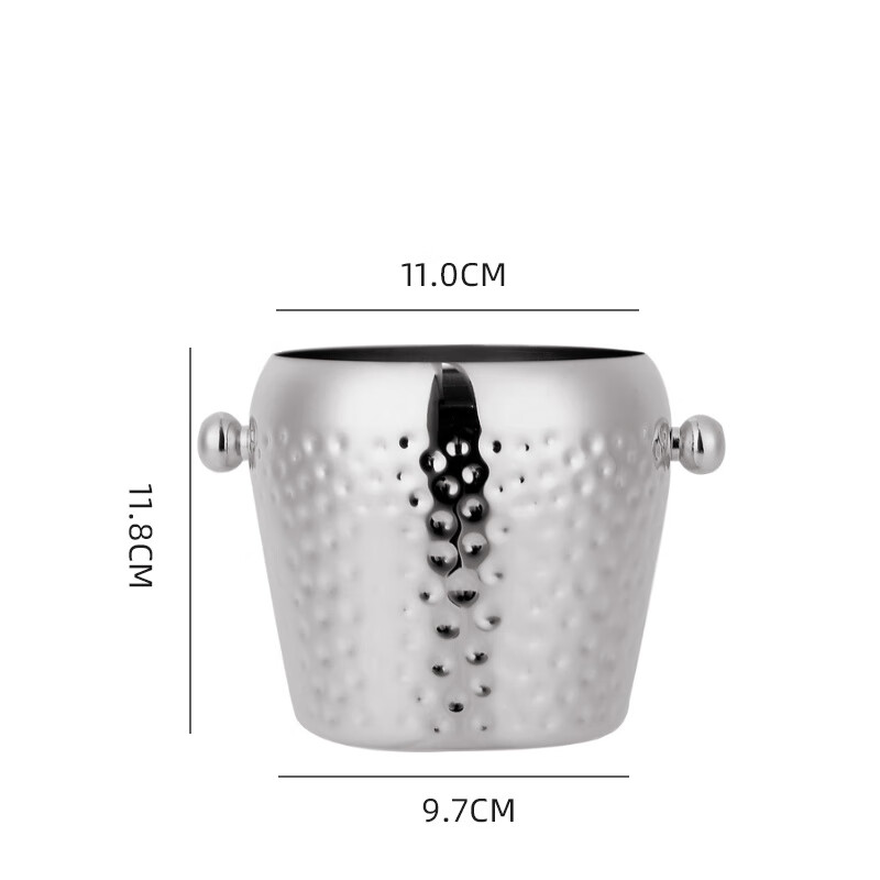 Fengxi thickened double-layer stainless steel ice bucket champagne bucket ice grain bucket red wine beer frozen bar hotel KTV insulation ice single-layer hammered silver