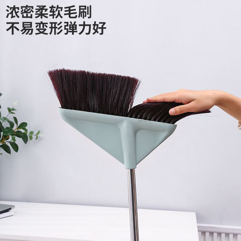 Broom single household single handle sweeping broom soft bristles enlarged broom combination non-stick hair long handle non-bending extended pole large broom glacier blue