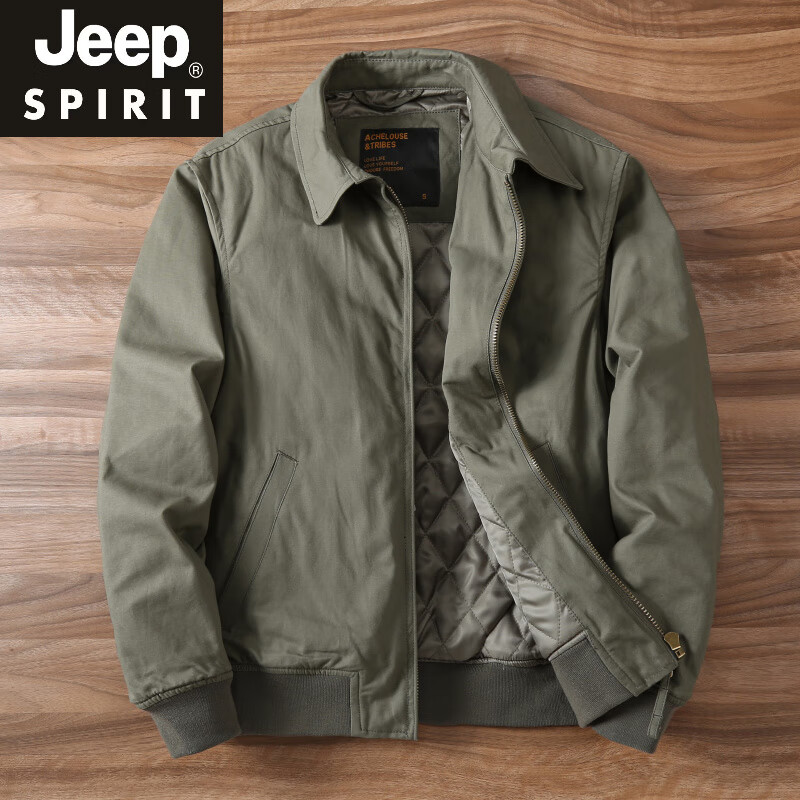 JEEP SPIRIT autumn and winter business casual quilted lapel jacket men's American retro thickened workwear washed cotton top men 326 khaki quilted S