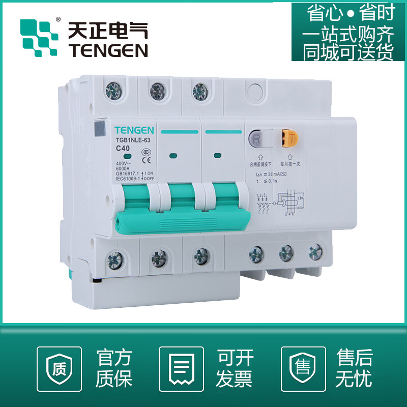 Tianzheng leakage protector TGB1NLE-63 D type 300mA circuit breaker DZ47LE power air switch 40 50A 40A 1P+N