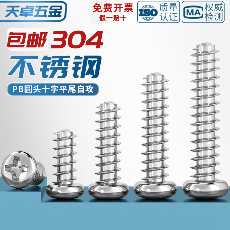 Tianzhuo Hardware PB 304 stainless steel cross round head flat tail self-tapping small screws electronic pan head wood screws M2M3 M5*6-80 pieces