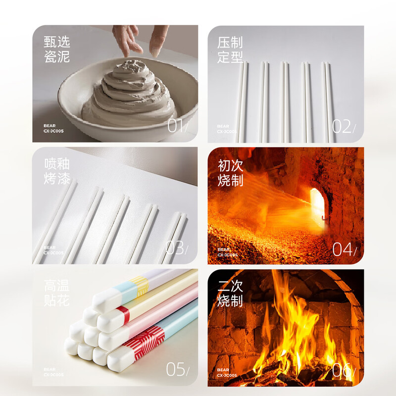 Bear Ceramic Chopsticks Ceramic Household Advanced Food Grade Antibacterial and Mildew Resistant Food Grade Household Colorful Five Pairs