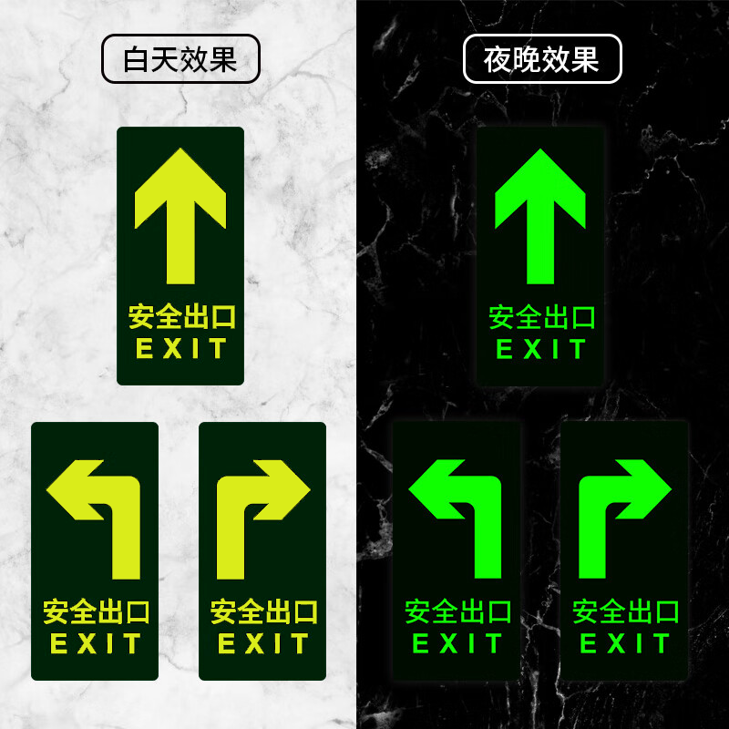 Yinchuanhui emergency fire sign safety exit right sign evacuation warning wall sticker 14.5*29CM PVC luminous sticker 5 sheets