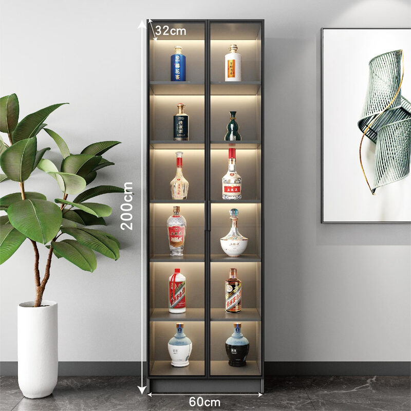 Kezitu living room glass multi-functional wine cabinet wall-mounted integrated display cabinet household light luxury high-end shelf wooden transparent high luxury gray 3