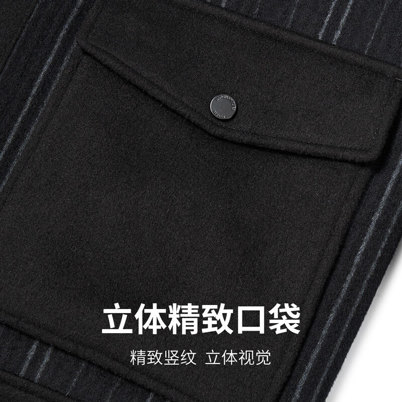 Dances with Wolves 90% Duck Down + Sheep Wool Vertical Lapel Workwear Down Jacket Men's Warm Jacket 001 Black S