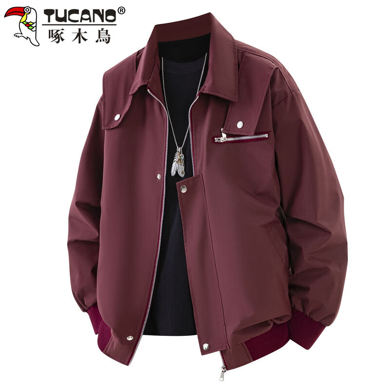 Woodpecker (TUCANO) Jacket Men's Jacket Men's Autumn and Winter Outdoor Lapel American Retro Loose Trendy Workwear Men's Black XL